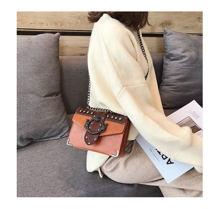 Sac a main cuir luxe / Nouvelle collection 2020 en Cuir / Femmes Designer Sac a main Rivet Serrure Chaîne Épaule - kadopascher.com