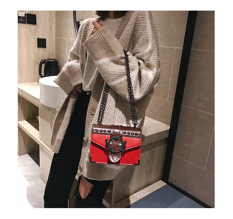 Sac a main cuir luxe / Nouvelle collection 2020 en Cuir / Femmes Designer Sac a main Rivet Serrure Chaîne Épaule - kadopascher.com