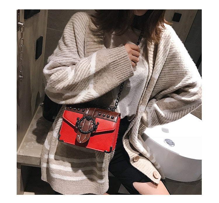 Sac a main cuir luxe / Nouvelle collection 2020 en Cuir / Femmes Designer Sac a main Rivet Serrure Chaîne Épaule - kadopascher.com