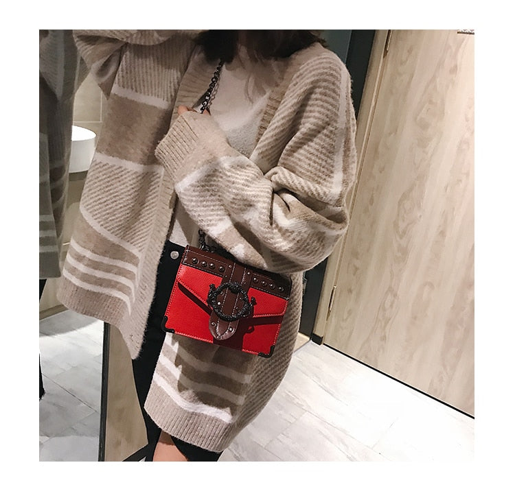 Sac a main cuir luxe / Nouvelle collection 2020 en Cuir / Femmes Designer Sac a main Rivet Serrure Chaîne Épaule - kadopascher.com