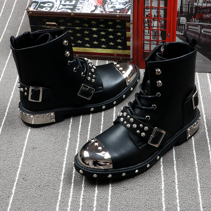 Bottes Marque De Luxe Hommes Rivets Punk Bottes Printemps Automne Hommes Bottes En Métal High Top Hommes Sneakers - kadopascher.com