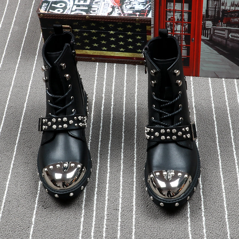 Bottes Marque De Luxe Hommes Rivets Punk Bottes Printemps Automne Hommes Bottes En Métal High Top Hommes Sneakers - kadopascher.com