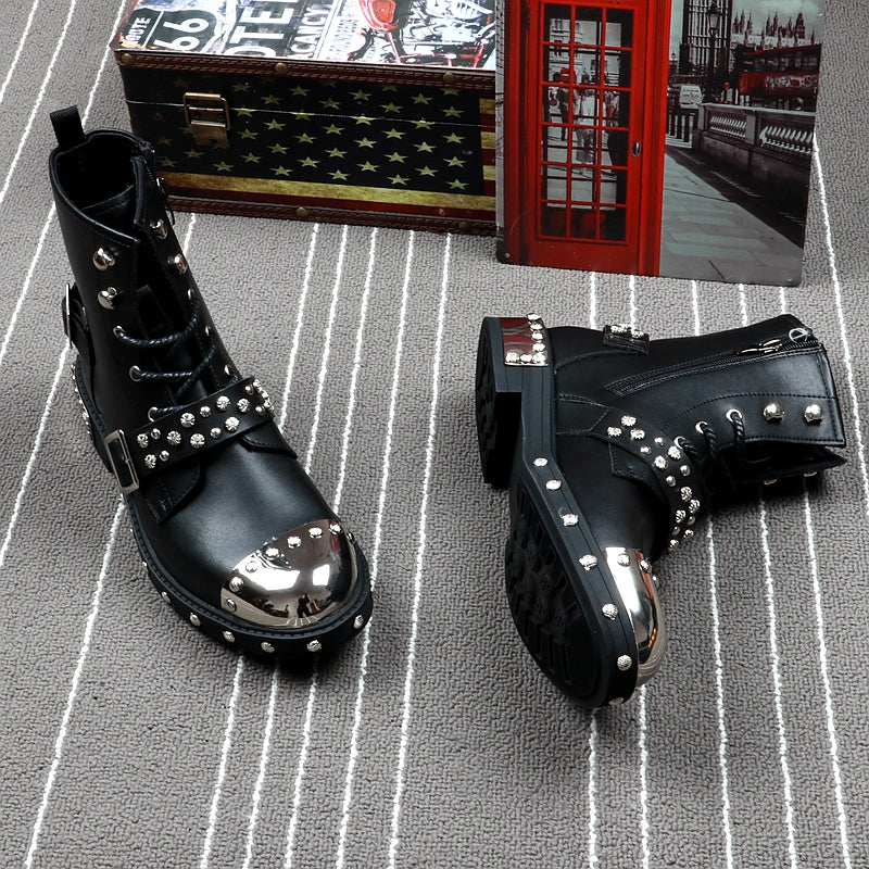 Bottes Marque De Luxe Hommes Rivets Punk Bottes Printemps Automne Hommes Bottes En Métal High Top Hommes Sneakers - kadopascher.com