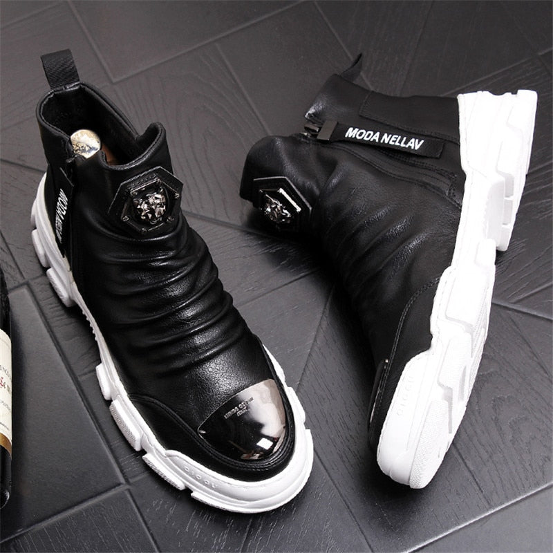 Chaussures bottines hommes en cuir véritable mode luxe  / bottes de neige Super qualité / chaussures de designer 5 # 20 / 10D50 - kadopascher.com