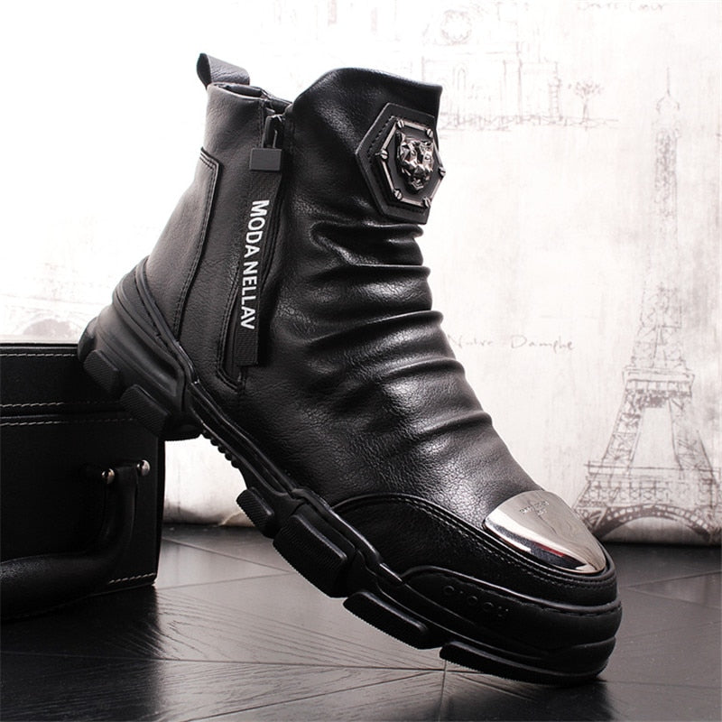 Chaussures bottines hommes en cuir véritable mode luxe  / bottes de neige Super qualité / chaussures de designer 5 # 20 / 10D50 - kadopascher.com