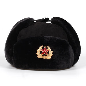 Bonnet chapeau / Armée soviétique Badge militaire Russie / Bomber Chapeaux Pilote Trappeur Aviator Cap Hiver Faux Lapin Fourrure / Casquettes de Neige - kadopascher.com