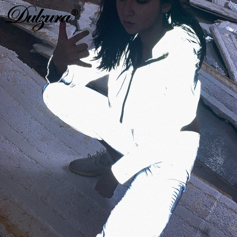 Pantalon de jogging femme réfléchissant 2019 automne hiver / femmes casual gris solide streetwear pantalon vêtements de mode - kadopascher.com