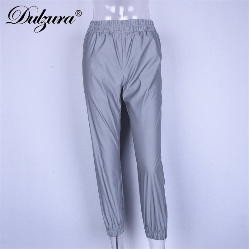 Pantalon de jogging femme réfléchissant 2019 automne hiver / femmes casual gris solide streetwear pantalon vêtements de mode - kadopascher.com