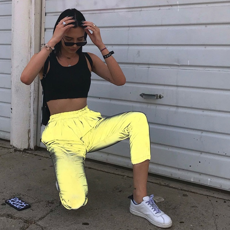 Pantalon de jogging femme réfléchissant 2019 automne hiver / femmes casual gris solide streetwear pantalon vêtements de mode - kadopascher.com