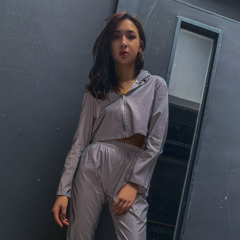 Pantalon de jogging femme réfléchissant 2019 automne hiver / femmes casual gris solide streetwear pantalon vêtements de mode - kadopascher.com