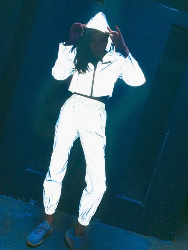 Pantalon de jogging femme réfléchissant 2019 automne hiver / femmes casual gris solide streetwear pantalon vêtements de mode - kadopascher.com