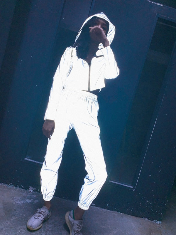 Pantalon de jogging femme réfléchissant 2019 automne hiver / femmes casual gris solide streetwear pantalon vêtements de mode - kadopascher.com