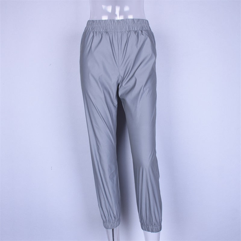 Pantalon de jogging femme réfléchissant 2019 automne hiver / femmes casual gris solide streetwear pantalon vêtements de mode - kadopascher.com