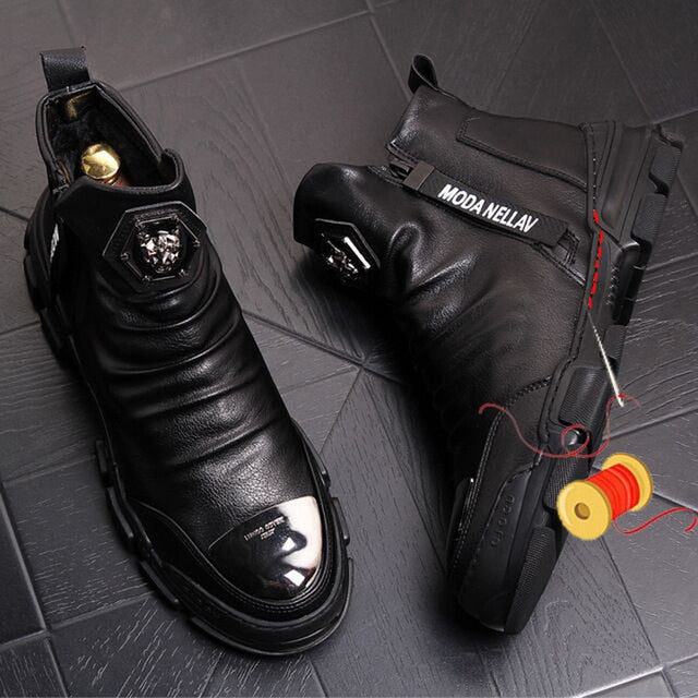 Chaussures bottines hommes en cuir véritable mode luxe  / bottes de neige Super qualité / chaussures de designer 5 # 20 / 10D50 - kadopascher.com