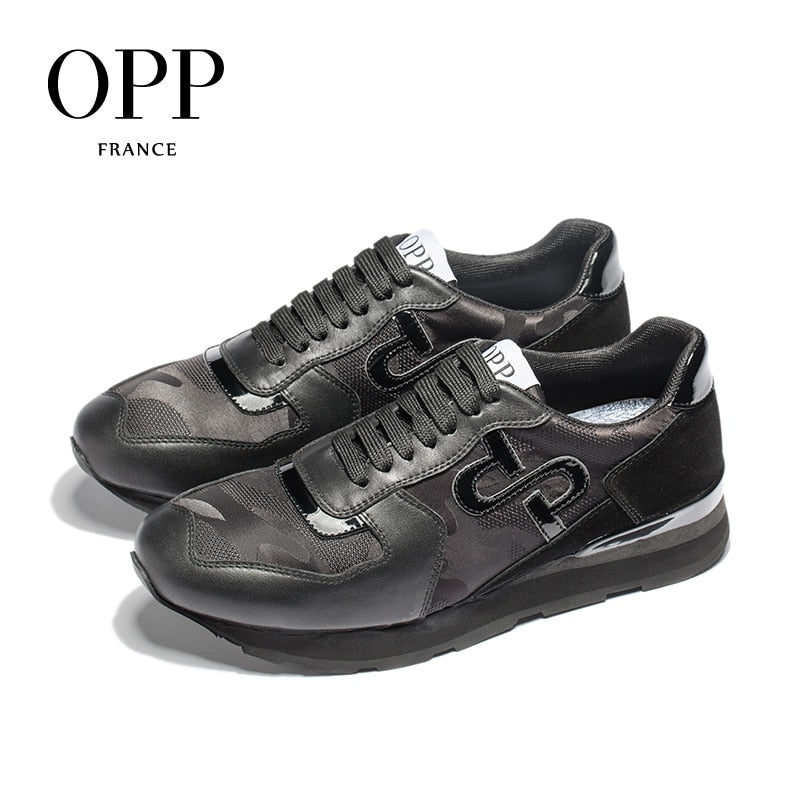 OPP Hommes Chaussures Grande Taille Chaussures de Sport De Mode Hommes Camouflage Chaussures À Lacets Casual Confortable Véritable Sneaker En Cuir - kadopascher.com