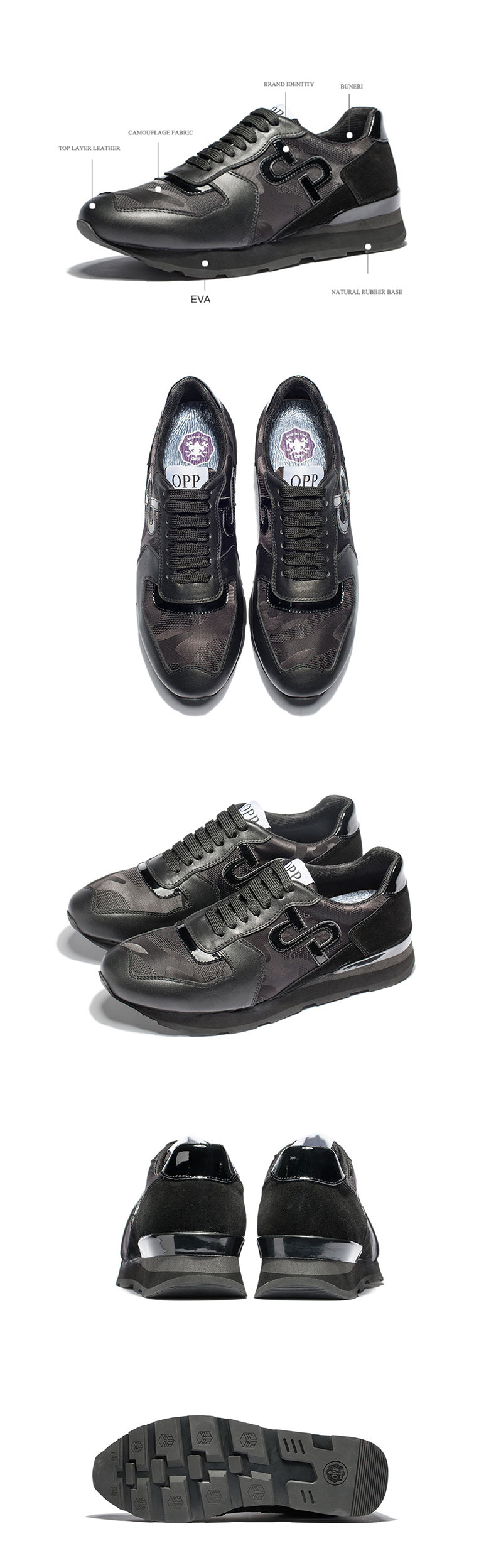 OPP Hommes Chaussures Grande Taille Chaussures de Sport De Mode Hommes Camouflage Chaussures À Lacets Casual Confortable Véritable Sneaker En Cuir - kadopascher.com