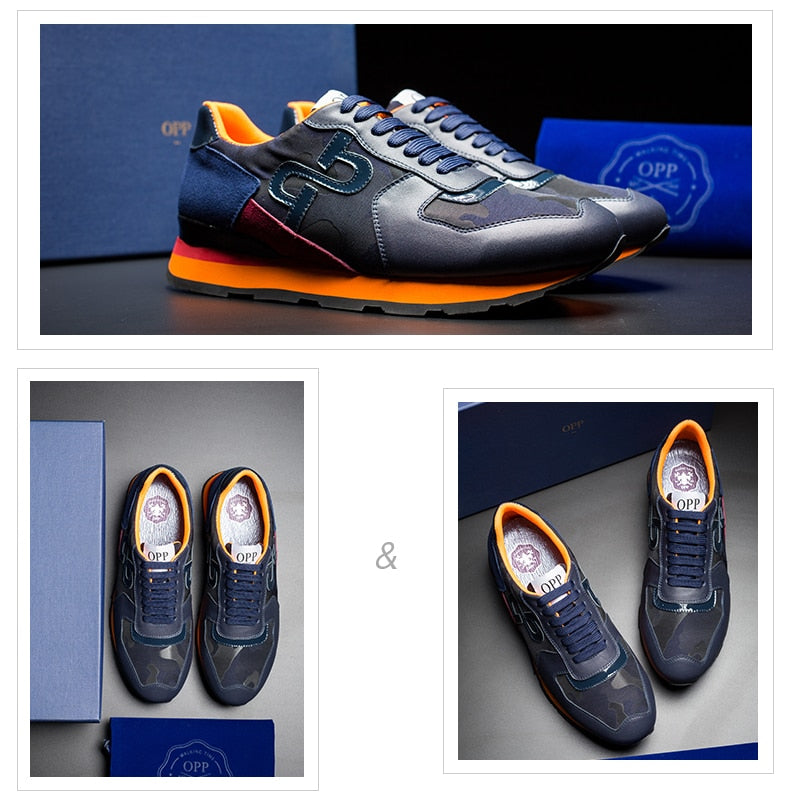 OPP Hommes Chaussures Grande Taille Chaussures de Sport De Mode Hommes Camouflage Chaussures À Lacets Casual Confortable Véritable Sneaker En Cuir - kadopascher.com