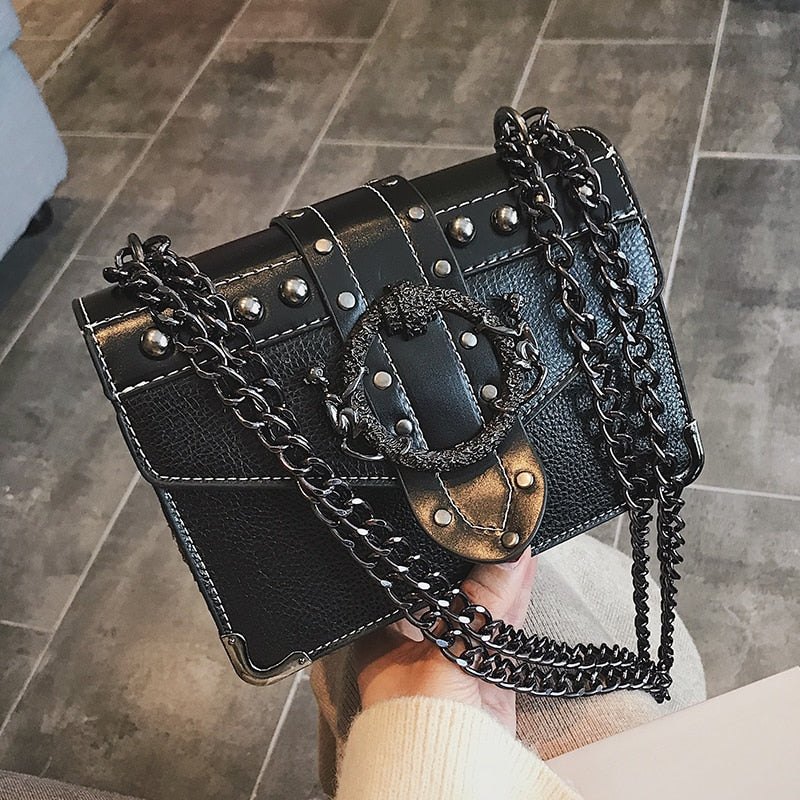 Sac a main cuir luxe / Nouvelle collection 2020 en Cuir / Femmes Designer Sac a main Rivet Serrure Chaîne Épaule - kadopascher.com