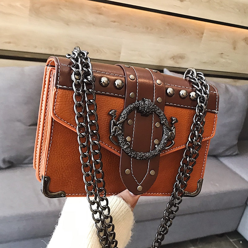Sac a main cuir luxe / Nouvelle collection 2020 en Cuir / Femmes Designer Sac a main Rivet Serrure Chaîne Épaule - kadopascher.com