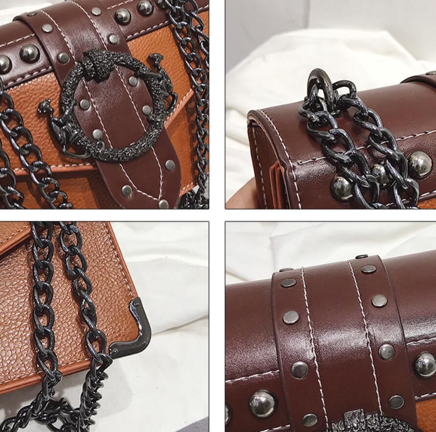 Sac a main cuir luxe / Nouvelle collection 2020 en Cuir / Femmes Designer Sac a main Rivet Serrure Chaîne Épaule - kadopascher.com