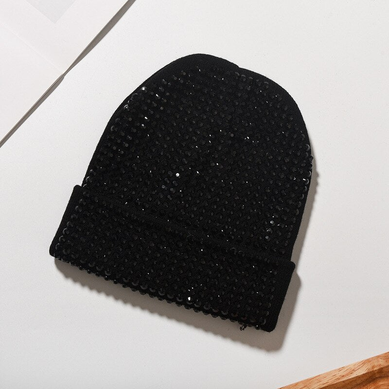 Bonnet femme avec perles / Black Hats with Clear Black Crystals - kadopascher.com