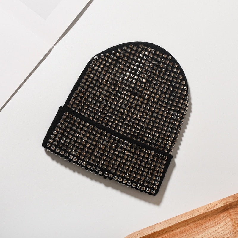 Bonnet femme avec perles / Black Hats with Clear Black Crystals - kadopascher.com