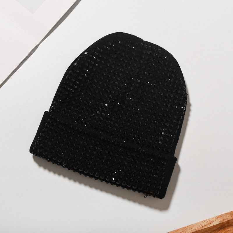 Bonnet femme avec perles / Black Hats with Clear Black Crystals - kadopascher.com