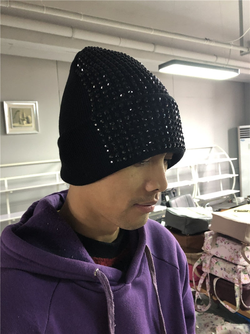 Bonnet femme avec perles / Black Hats with Clear Black Crystals - kadopascher.com