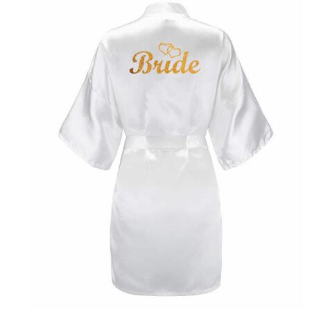 3pc set of glitter gold bride satin short bride robe slippers bridal sash peignoir women Bridal Party 2019 kimono robe - kadopascher