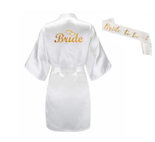 3pc set of glitter gold bride satin short bride robe slippers bridal sash peignoir women Bridal Party 2019 kimono robe - kadopascher