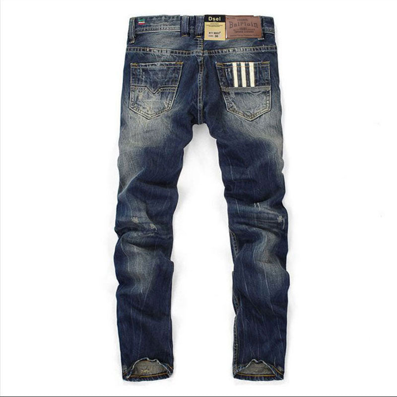 Célèbre Marque Fashion Designer Jeans Hommes coupe Droite Bleu Foncé Couleur Imprimé Hommes Jeans Déchiré Jeans, 100% Coton - kadopascher.com