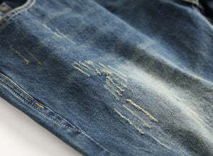 Célèbre Marque Fashion Designer Jeans Hommes coupe Droite Bleu Foncé Couleur Imprimé Hommes Jeans Déchiré Jeans, 100% Coton - kadopascher.com