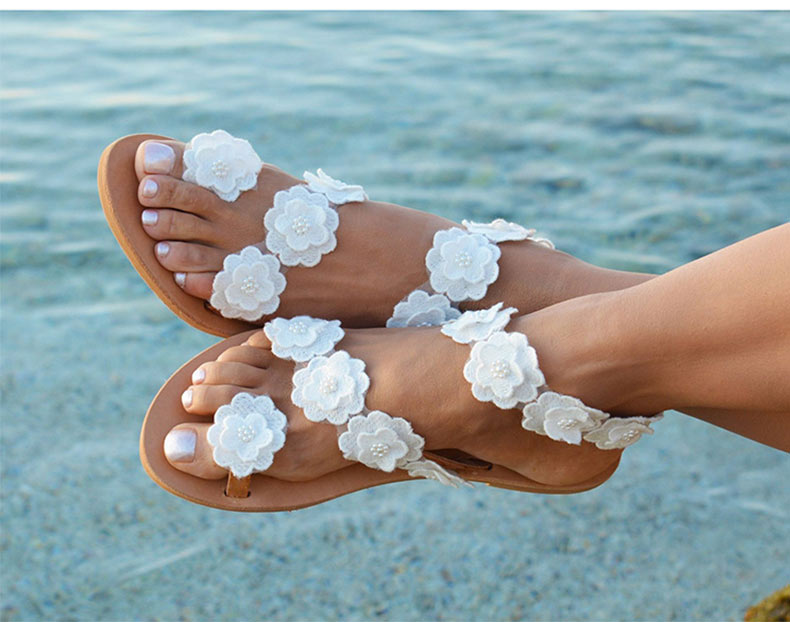 Sandales été chic / Women Sandals Bohemia Style Summer Shoes For Women Flat Sandals Beach Shoes 2019 Flowers Flip Flops Plus Size Chaussures Femme - kadopascher