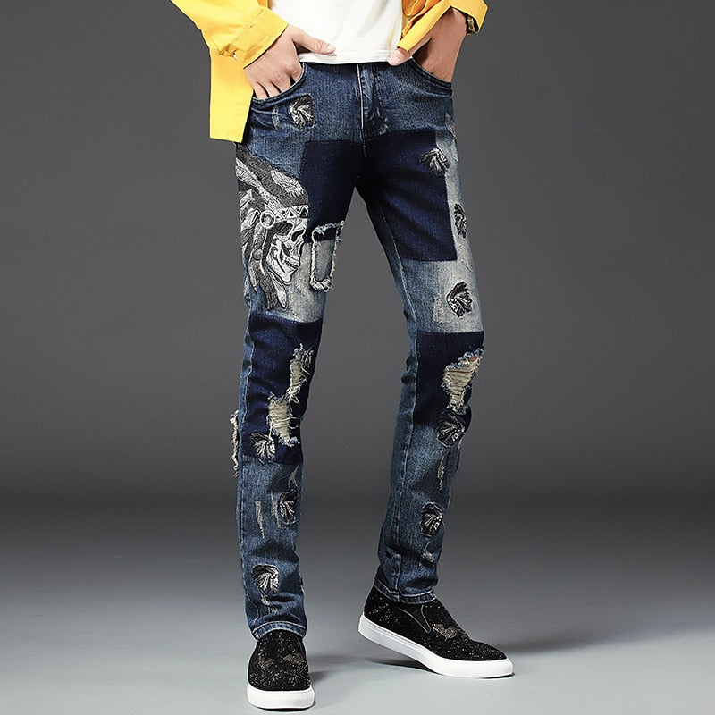 Célèbre marque Fashion Designer Jeans Hommes coupe droite slim Couleur Imprimé Hommes 100% Coton - kadopascher.com