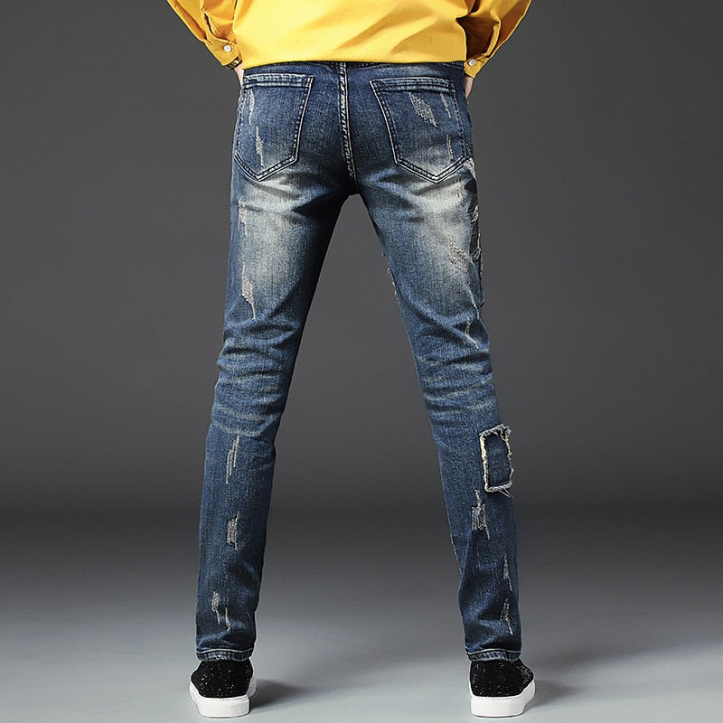 Célèbre marque Fashion Designer Jeans Hommes coupe droite slim Couleur Imprimé Hommes 100% Coton - kadopascher.com