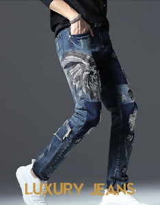 Célèbre marque Fashion Designer Jeans Hommes coupe droite slim Couleur Imprimé Hommes 100% Coton - kadopascher.com