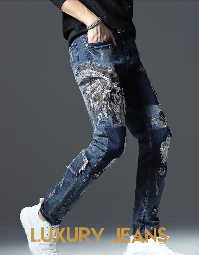 Célèbre marque Fashion Designer Jeans Hommes coupe droite slim Couleur Imprimé Hommes 100% Coton - kadopascher.com