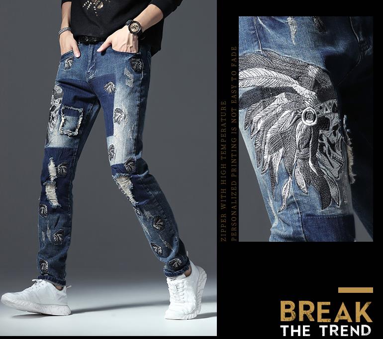 Célèbre marque Fashion Designer Jeans Hommes coupe droite slim Couleur Imprimé Hommes 100% Coton - kadopascher.com