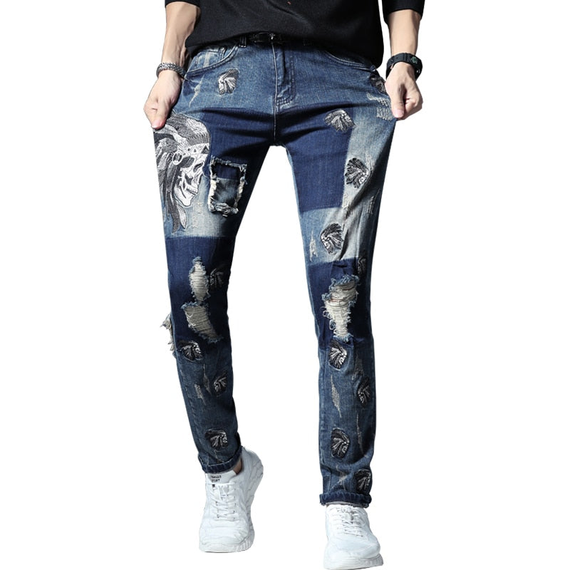 Célèbre marque Fashion Designer Jeans Hommes coupe droite slim Couleur Imprimé Hommes 100% Coton - kadopascher.com