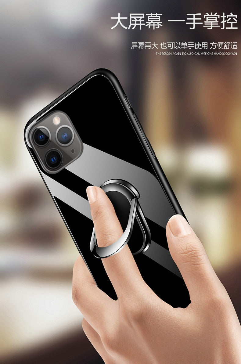 Coque pour iPhone en verre trempée classe et lumineuse / Case for iphone 13 12 11 Pro XR XS Max 7 8 Plus Tempered Glass Back Cover - kadopascher