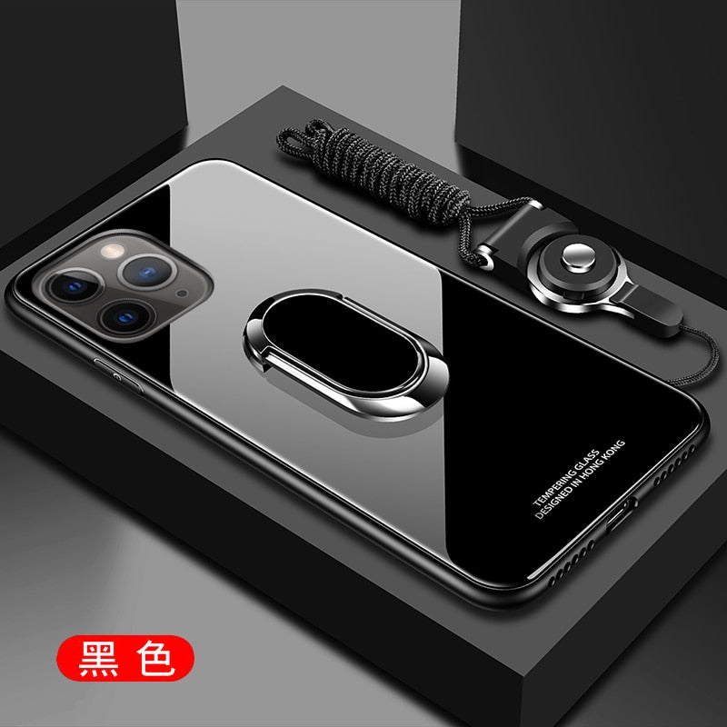 Coque pour iPhone en verre trempée classe et lumineuse / Case for iphone 13 12 11 Pro XR XS Max 7 8 Plus Tempered Glass Back Cover - kadopascher