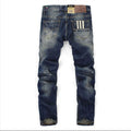 Célèbre Marque Fashion Designer Jeans Hommes coupe Droite Bleu Foncé Couleur Imprimé Hommes Jeans Déchiré Jeans, 100% Coton - kadopascher.com