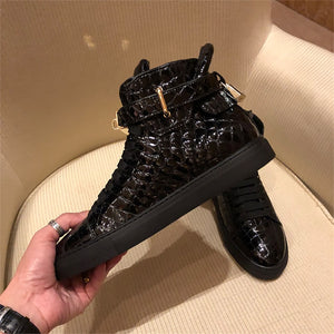 Chaussures luxe chic relief croco classe pour homme /  Men Embossed Crocodile High Top Sneakers - kadopascher
