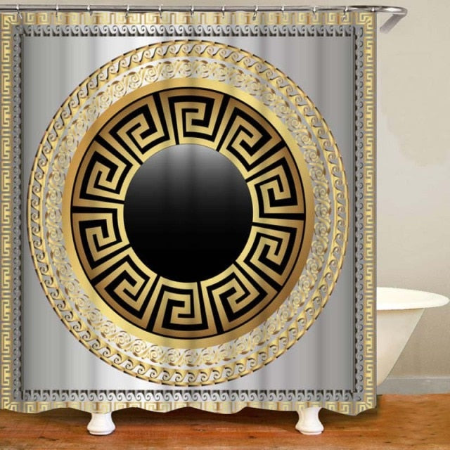 Habillage Salle de bain luxueux / 3D Luxury Black Gold Greek Key Meander Bathroom Curtains Shower - kadopascher