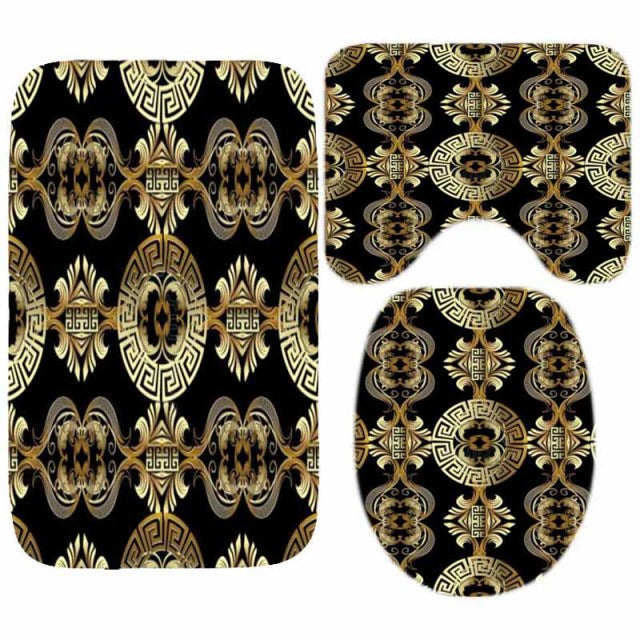 Habillage Salle de bain luxueux / 3D Luxury Black Gold Greek Key Meander Bathroom Curtains Shower - kadopascher