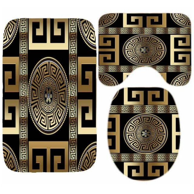 Habillage Salle de bain luxueux / 3D Luxury Black Gold Greek Key Meander Bathroom Curtains Shower - kadopascher