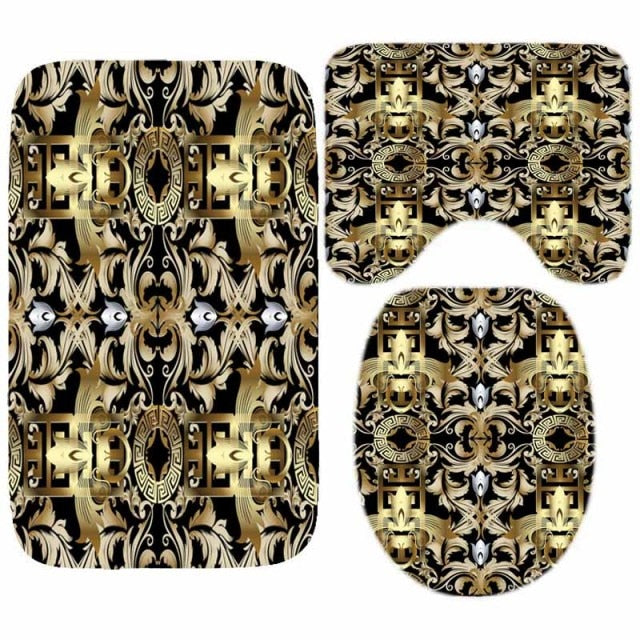 Habillage Salle de bain luxueux / 3D Luxury Black Gold Greek Key Meander Bathroom Curtains Shower - kadopascher