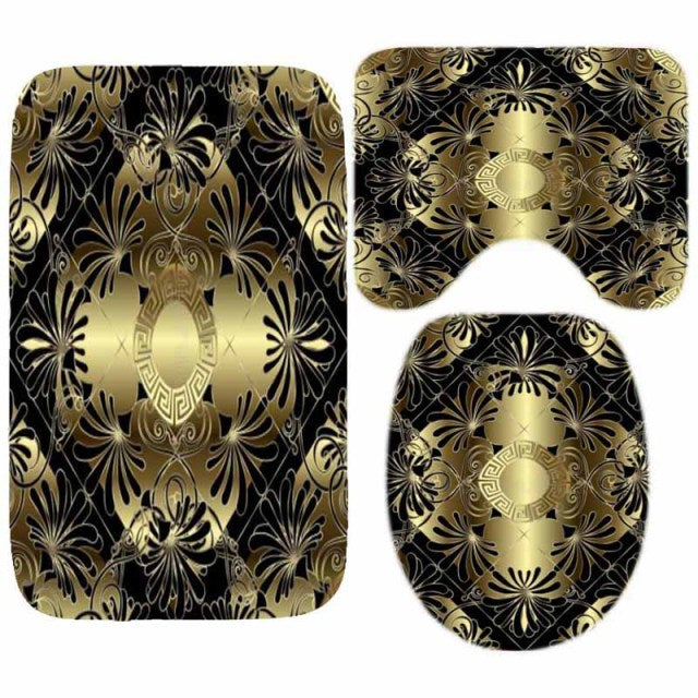 Habillage Salle de bain luxueux / 3D Luxury Black Gold Greek Key Meander Bathroom Curtains Shower - kadopascher