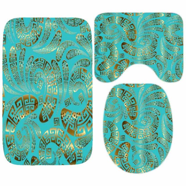 Habillage Salle de bain luxueux / 3D Luxury Black Gold Greek Key Meander Bathroom Curtains Shower - kadopascher