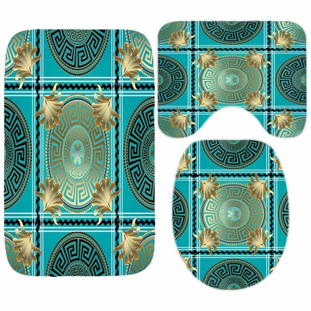 Habillage Salle de bain luxueux / 3D Luxury Black Gold Greek Key Meander Bathroom Curtains Shower - kadopascher